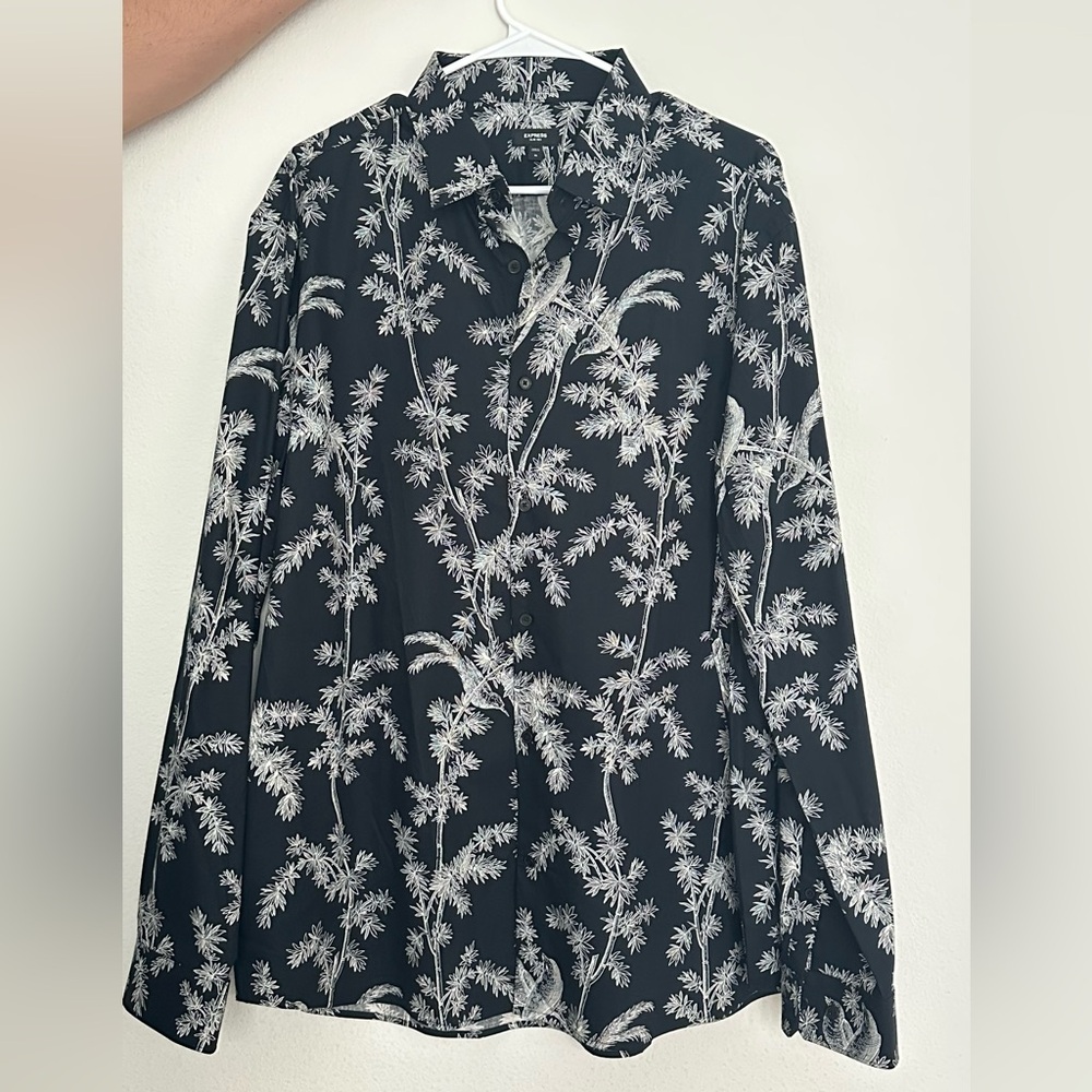 Express Black and White Botanical Shirt